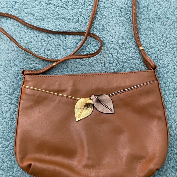 Joseph Magnin Handbags - Brown Leather crossbody bag with gold and bronze leaves